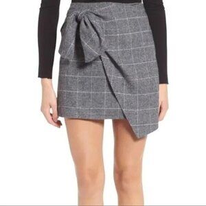 Leith Nordstrom Side Tie Wrap Skirt Windowpane Plaid Gray XS